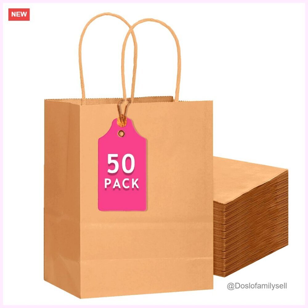 Large Kraft Paper Gift Bags Bulk Pack 50 Pieces Party Favor Supplies